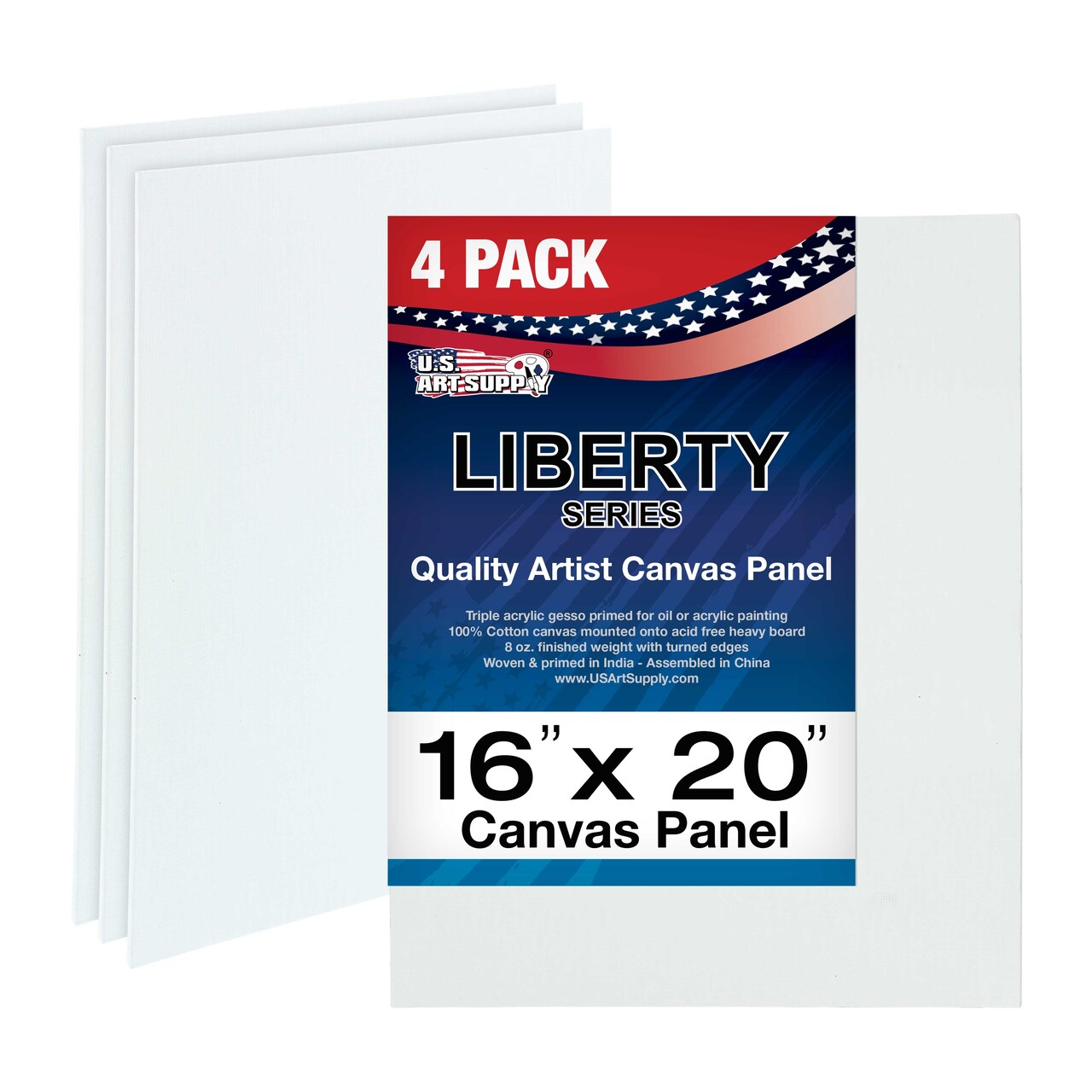 16 X 20 Inch Professional Art Canvas Board Panels 4 Pack - 8 Ounce Heavyweight Cotton Acid Free Canvases for Painting Acrylics and Watercolor (1 Case of 4 Single Canvas Painting Panels)